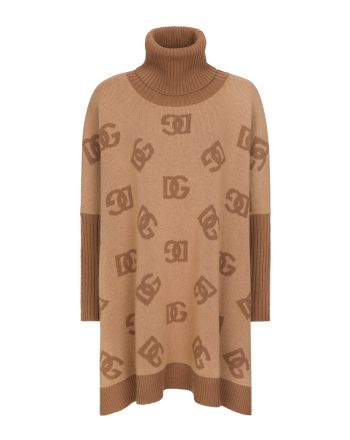 Dolce & Gabbana Women's Short Wool Turtle-neck Poncho With DG Inlay Female Multicolor Coffee