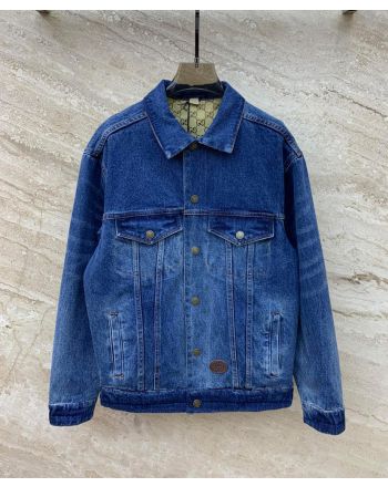 Gucci Women's Double-sided Wear Denim Jacket Dark Blue