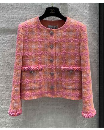 Chanel Women's Tweed Single-breasted Jacket Pink