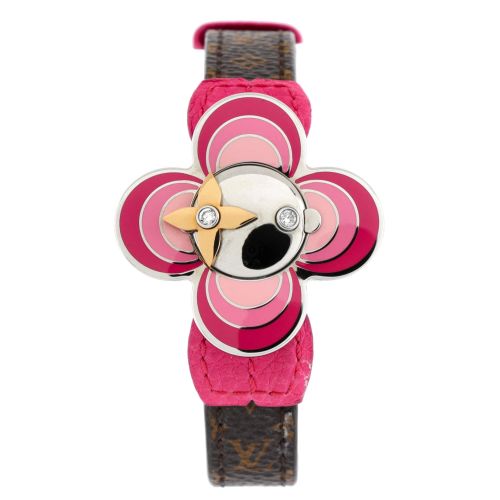 Vivienne Bijou Secret Tambour Quartz Watch Stainless Steel and Monogram Canvas with Leather, Enamel, Rose Gold and Diamonds 34